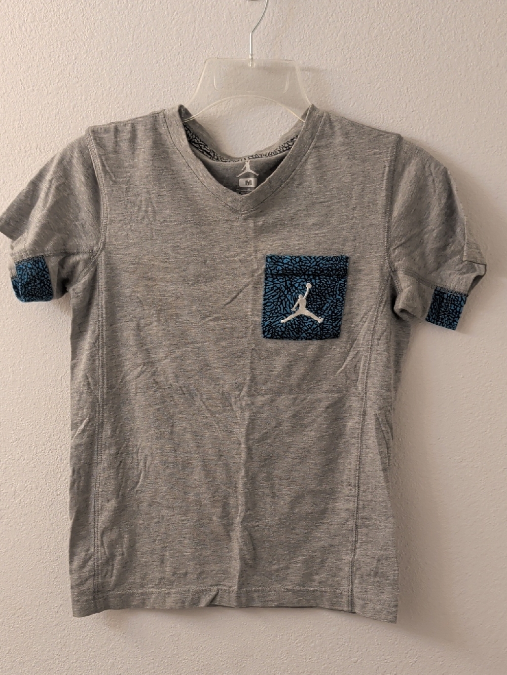 Jordan Gray Short Sleeve Tee with Blue Patterned Pocket